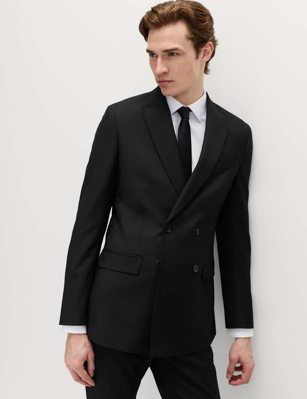 Marks & Spencer M&S Slim Fit Double Breasted Jacket with Stretch Black