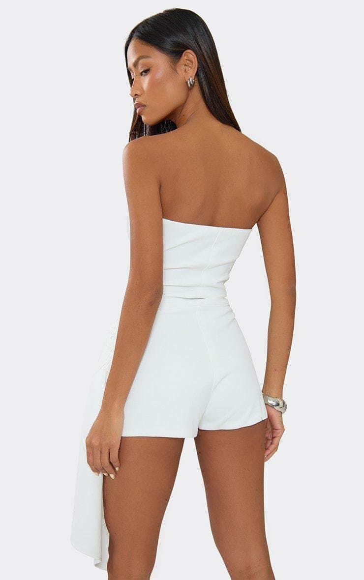 EGO Bandeau Ruched Drape Playsuit In Cream Woven, Women's Size UK 6 - 2