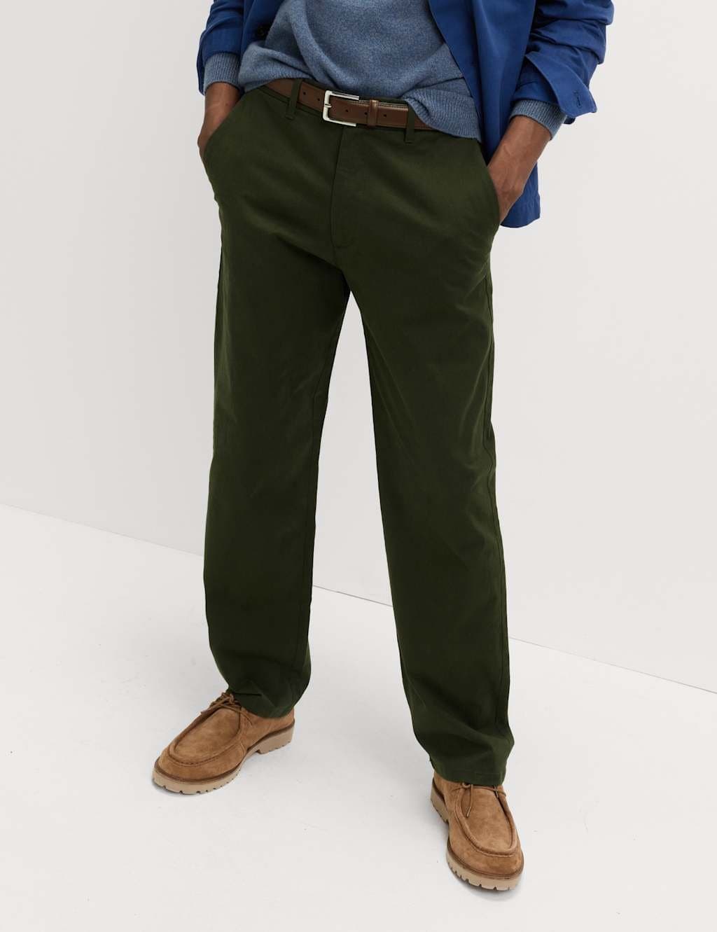 Marks & Spencer M&S Loose Fit Stretch Chinos Dark Khaki