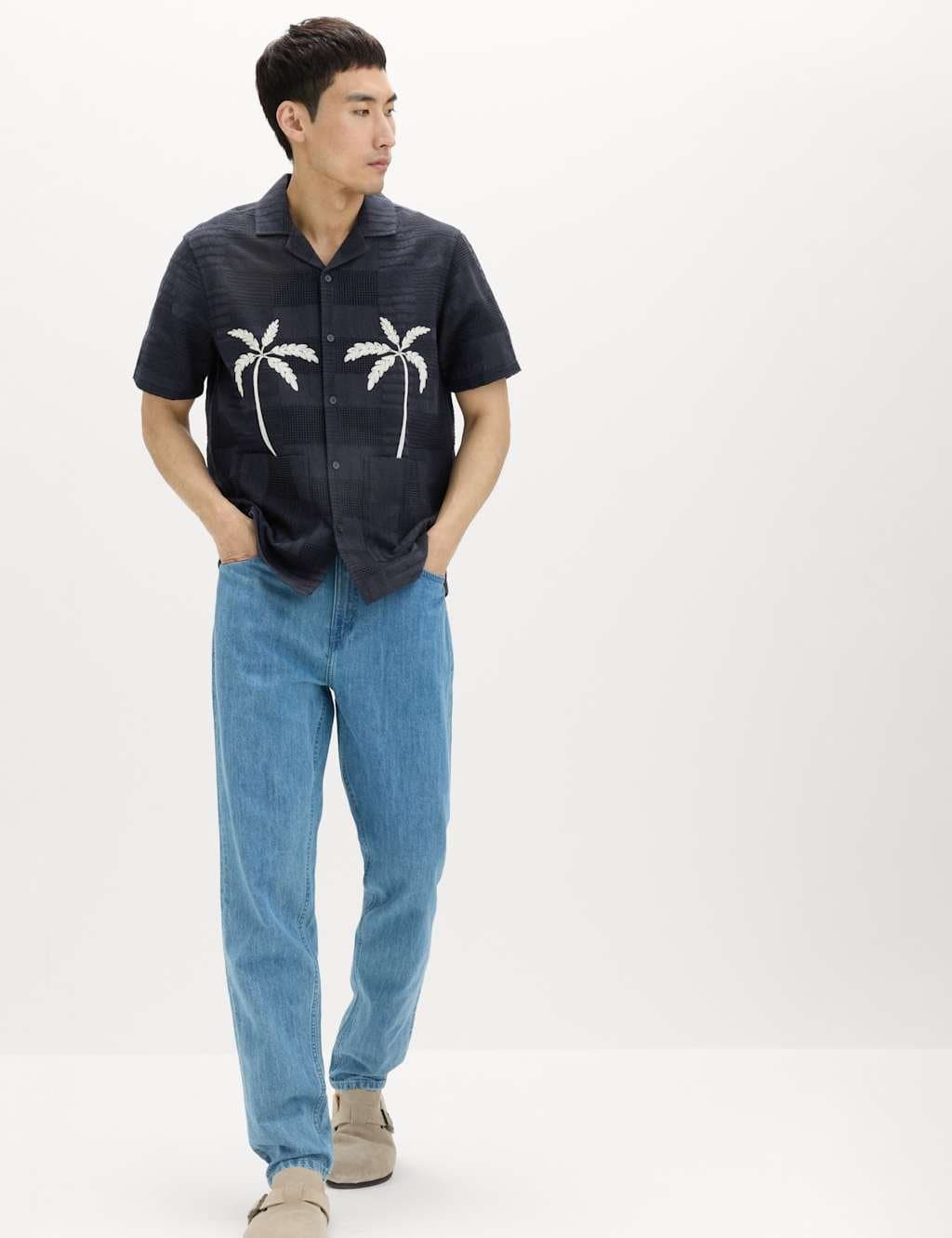 Marks & Spencer M&S Regular Fit Cotton Rich Textured Shirt Navy Mix - 4