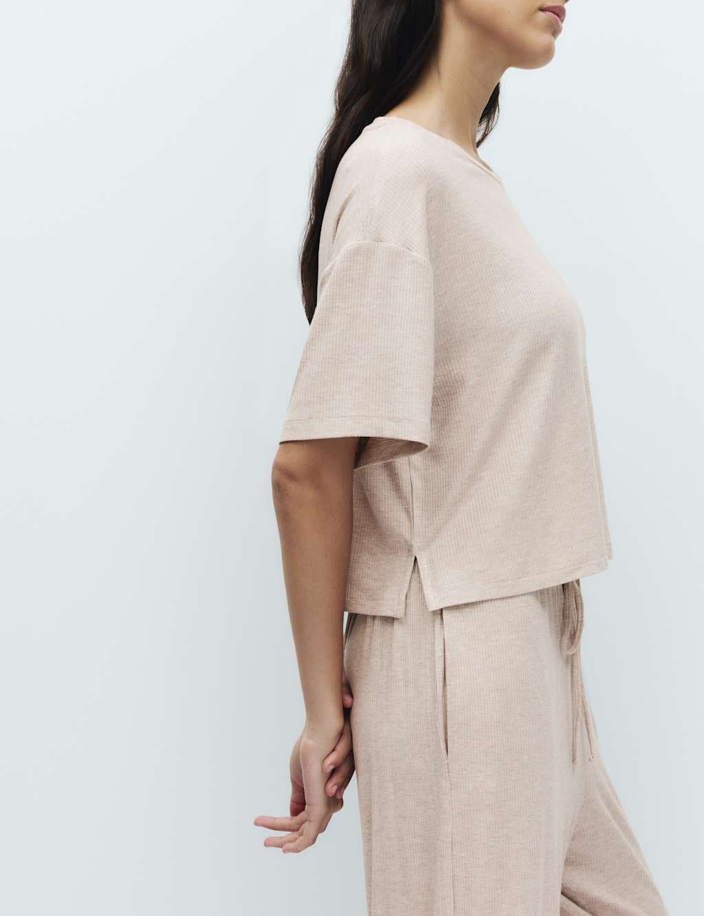 Marks & Spencer M&S Modal Rich Ribbed Pyjama Top Fawn - 4