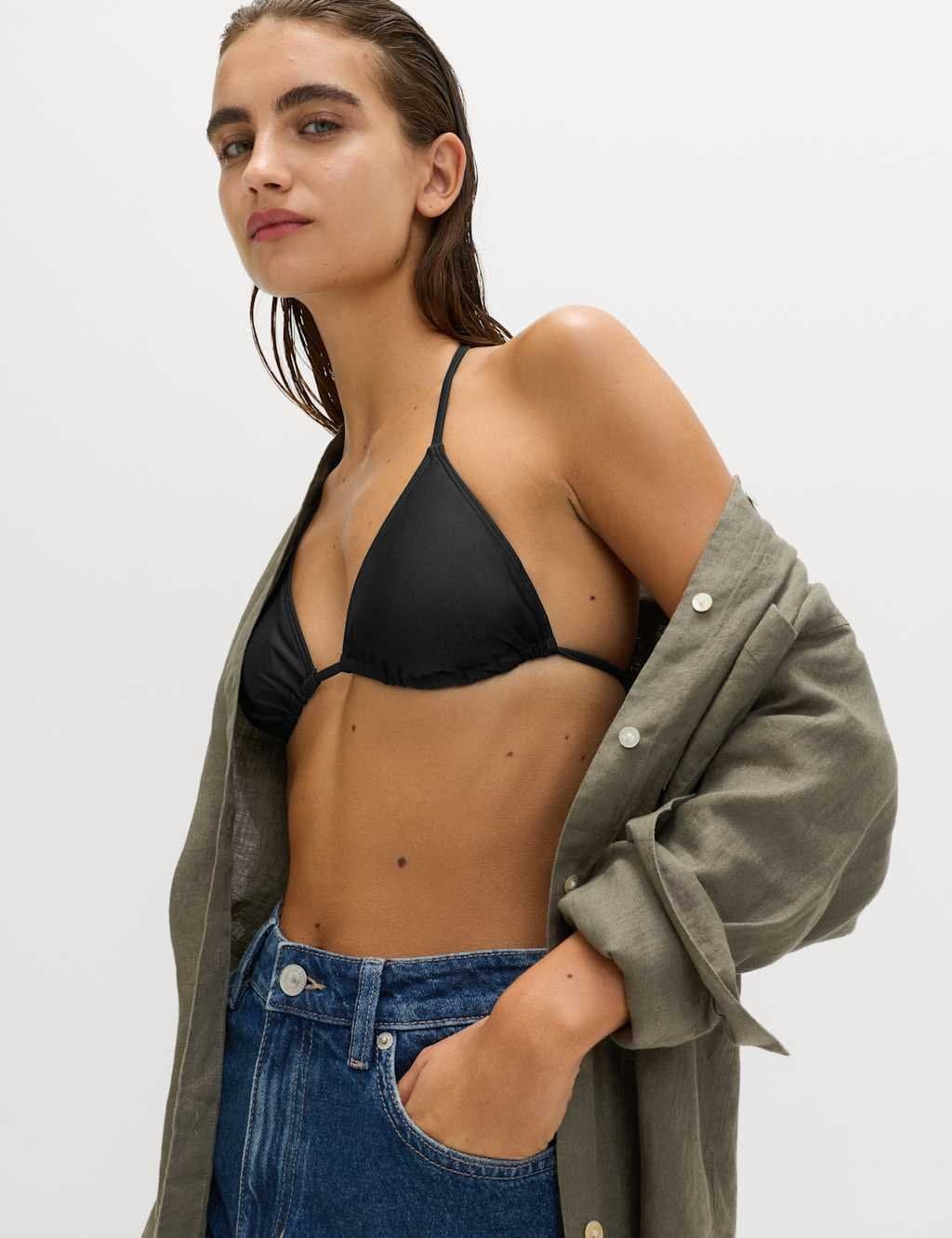 Marks & Spencer M&S Padded Halterneck Triangle Bikini Top Black