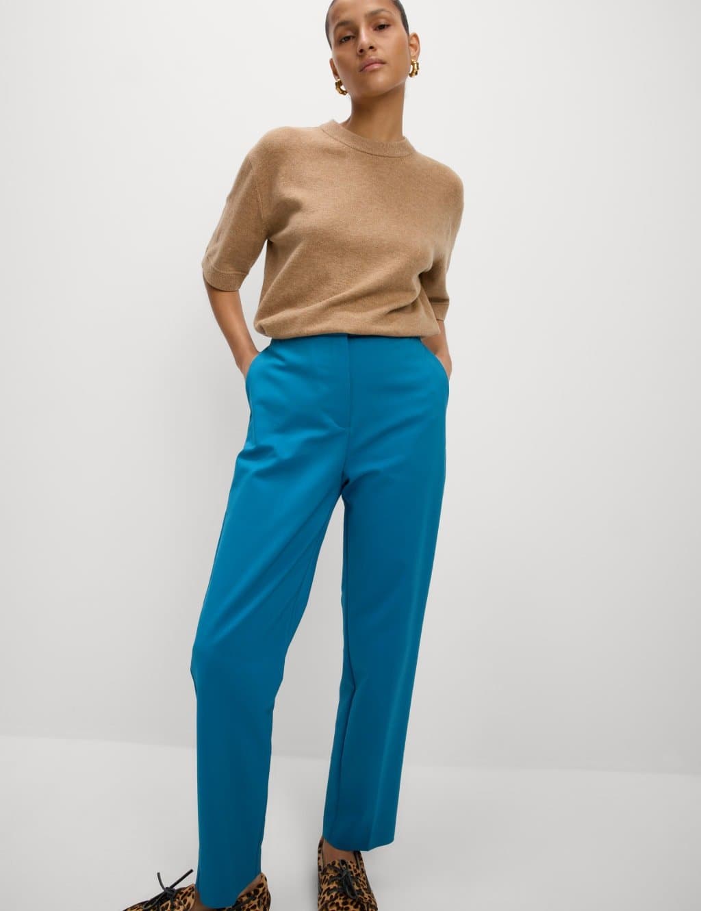 Marks & Spencer M&S Cotton Blend Slim Fit Ankle Grazer Trousers Dark Airforce - 4