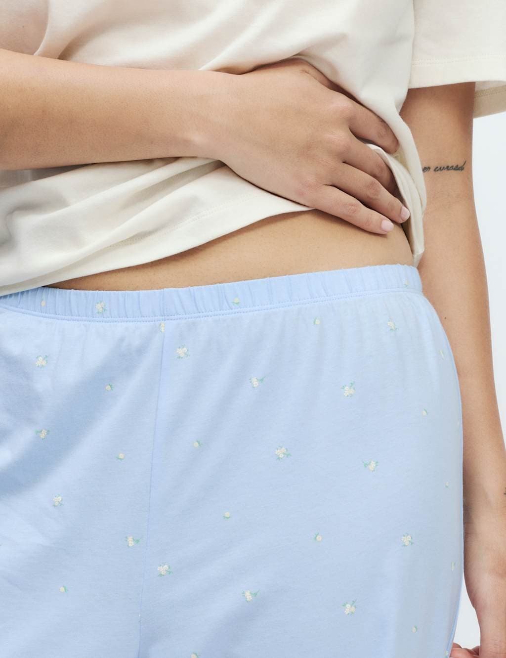 Marks & Spencer M&S Pure Cotton Printed Cropped Pyjama Set Blue Mix - 3