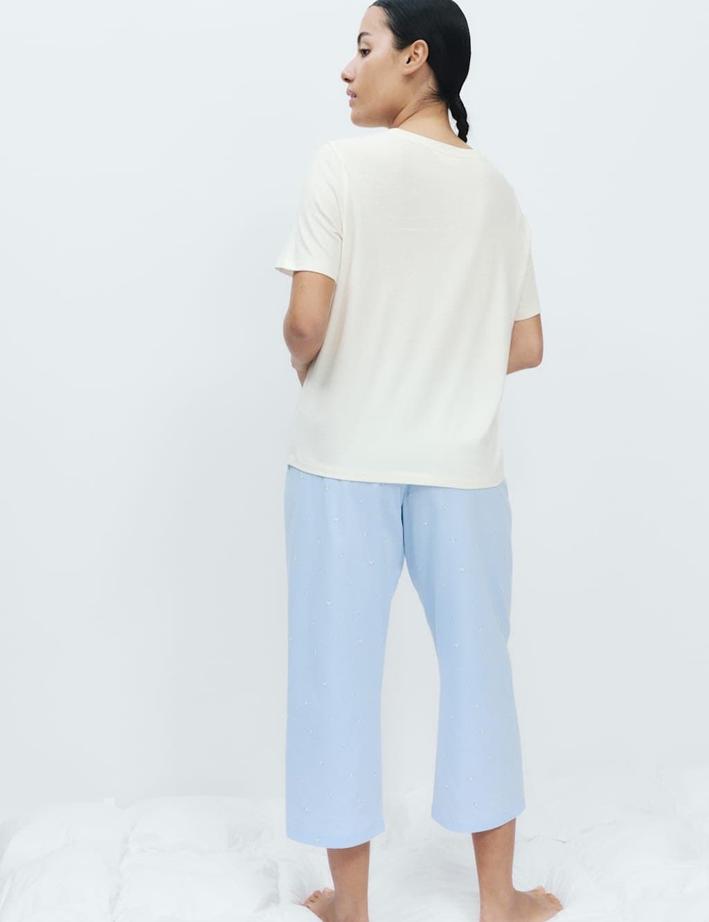 Marks & Spencer M&S Pure Cotton Printed Cropped Pyjama Set Blue Mix - 4