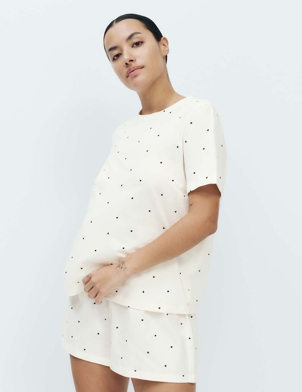 Marks & Spencer M&S Cotton Rich Printed Shortie Set Ivory Mix - 2