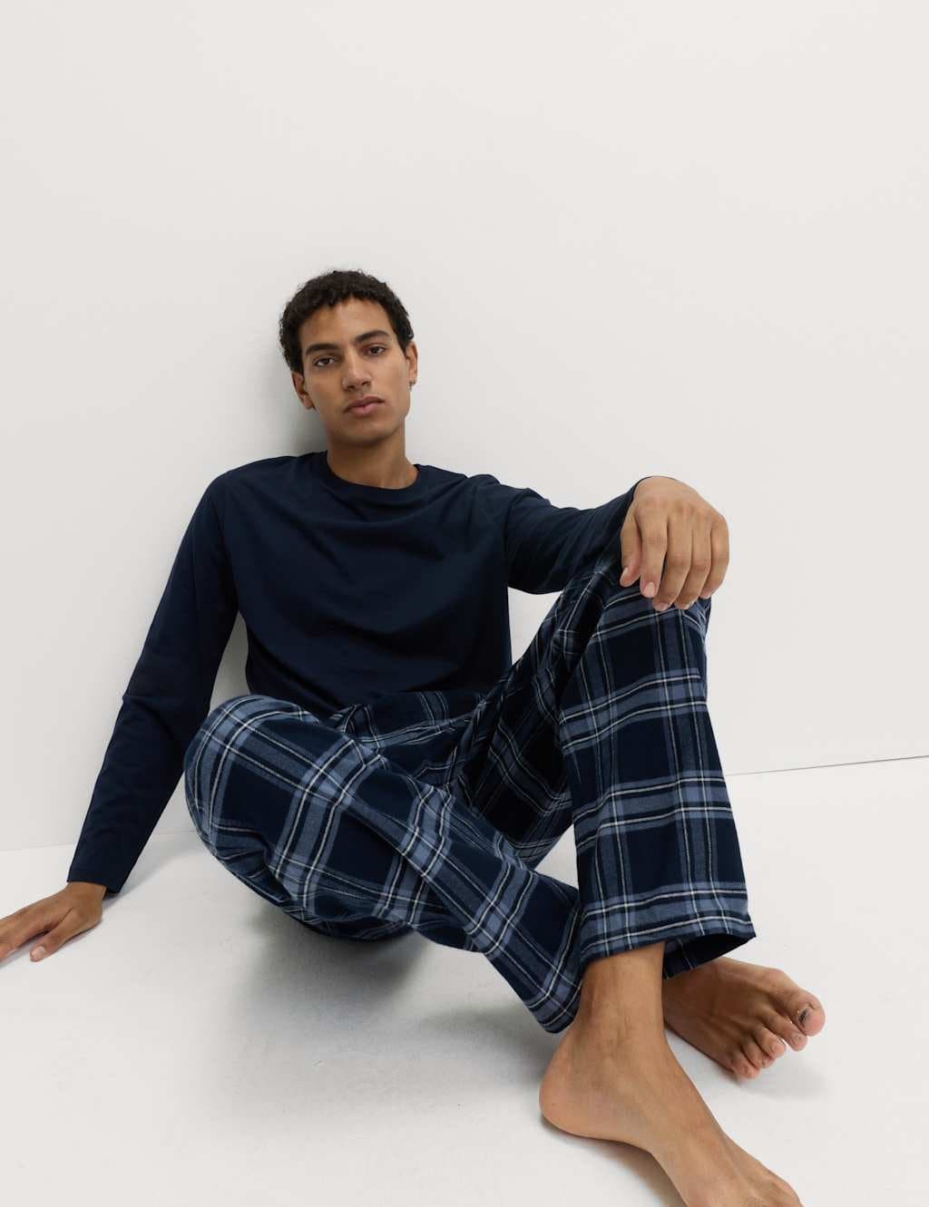 Marks & Spencer M&S 2 Pack Brushed Cotton Pyjama Bottoms Navy Mix - 5