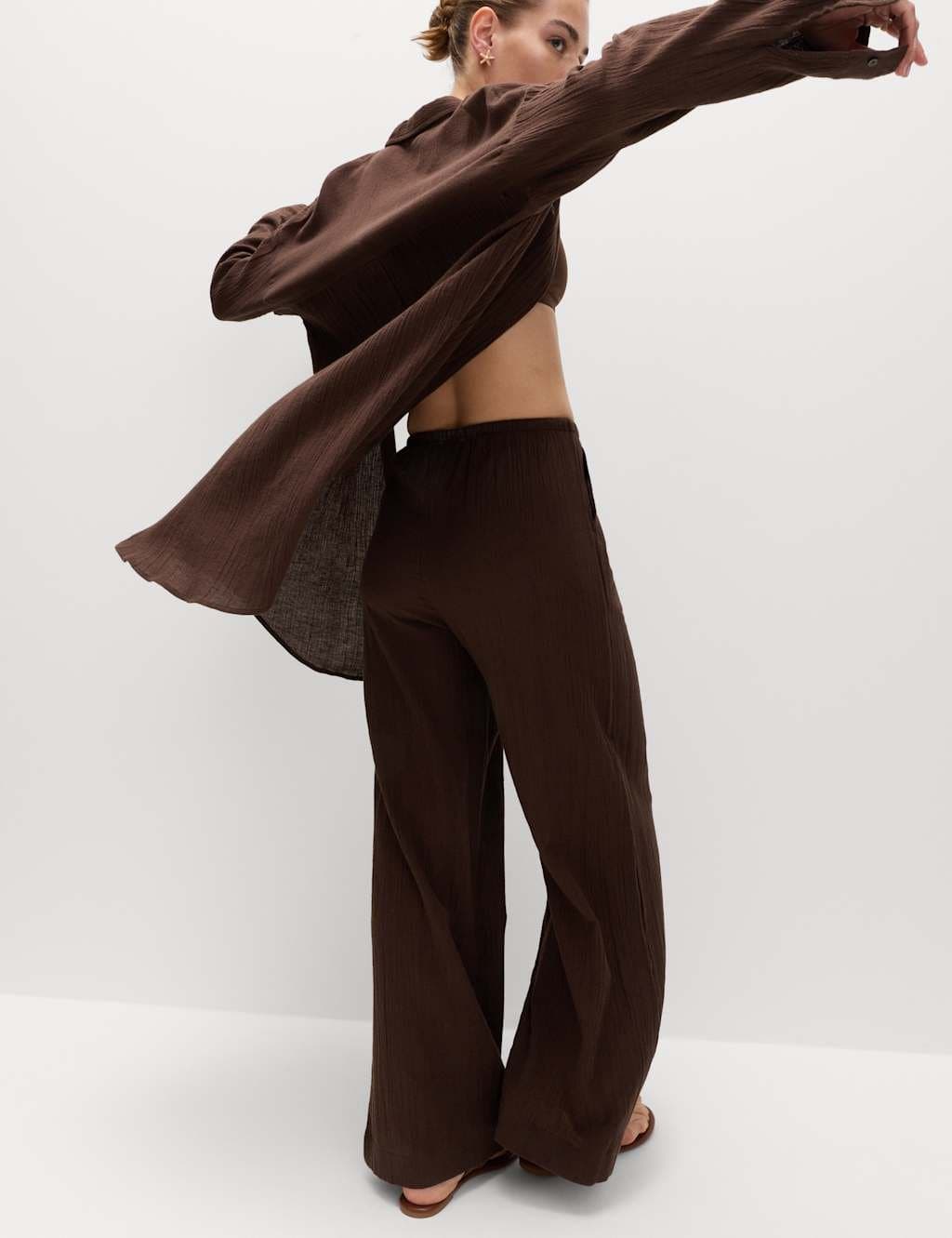 Marks & Spencer M&S Cotton Rich Beach Trousers with Linen Peat - 3