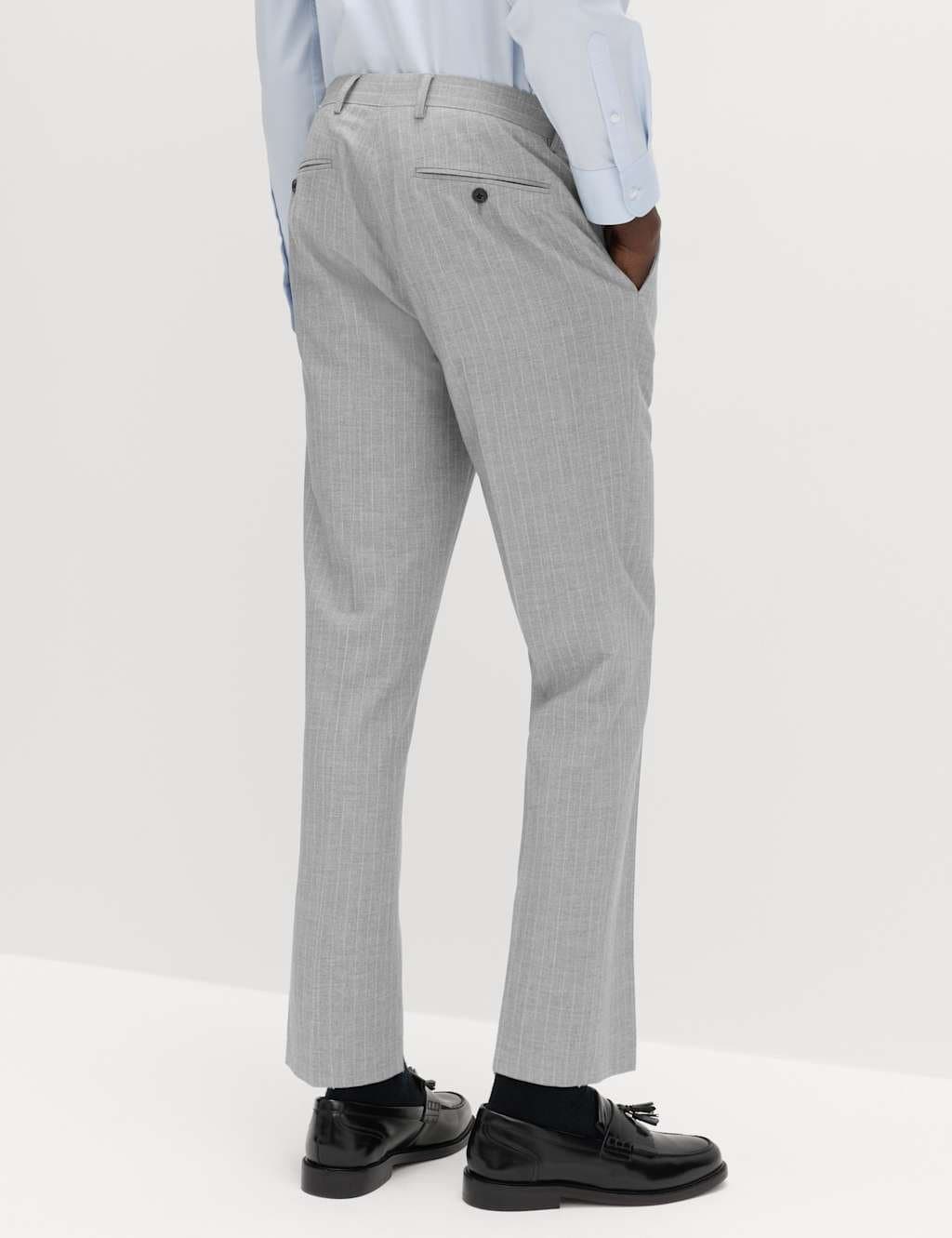 Marks & Spencer M&S Regular Fit Pinstripe Suit Trousers Light Grey Mix - 3