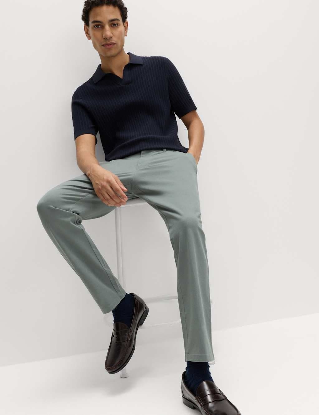 Marks & Spencer M&S The Ultimate Slim Fit Twill Chinos Dark Sage - 5
