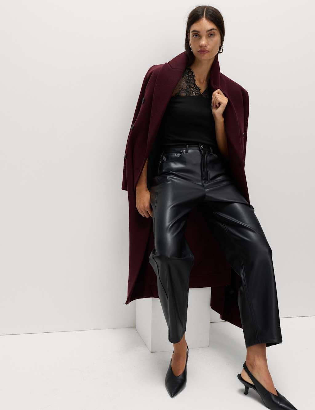 Marks & Spencer M&S Pure Cotton Lace Insert V-Neck Top Black - 5