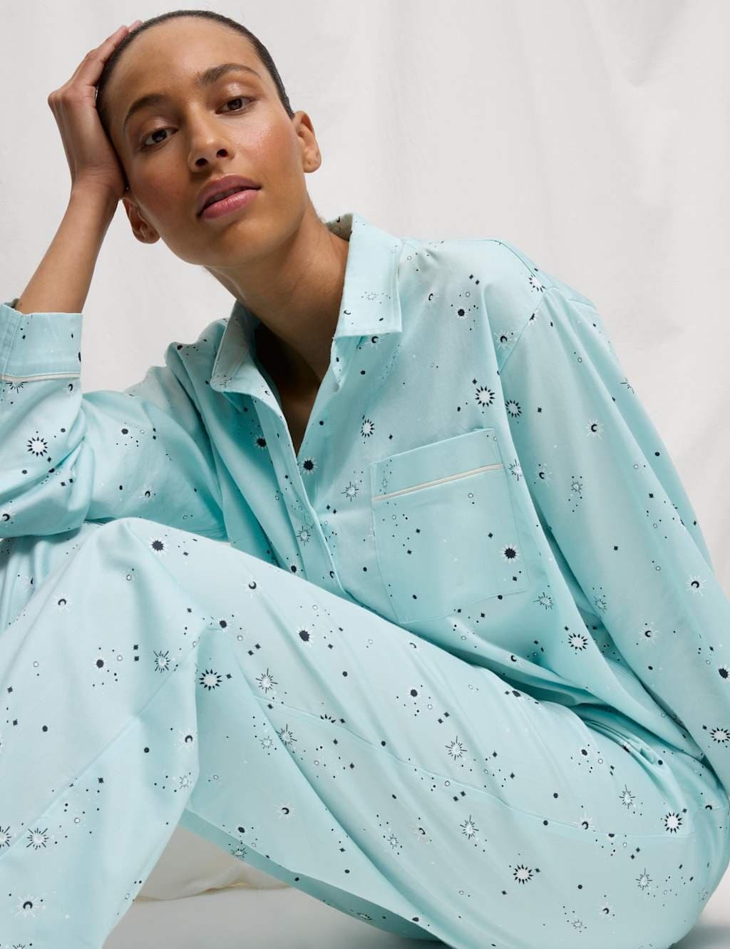 Marks & Spencer M&S Cotton Sateen Eid Printed Pyjama Set Light Green - 4