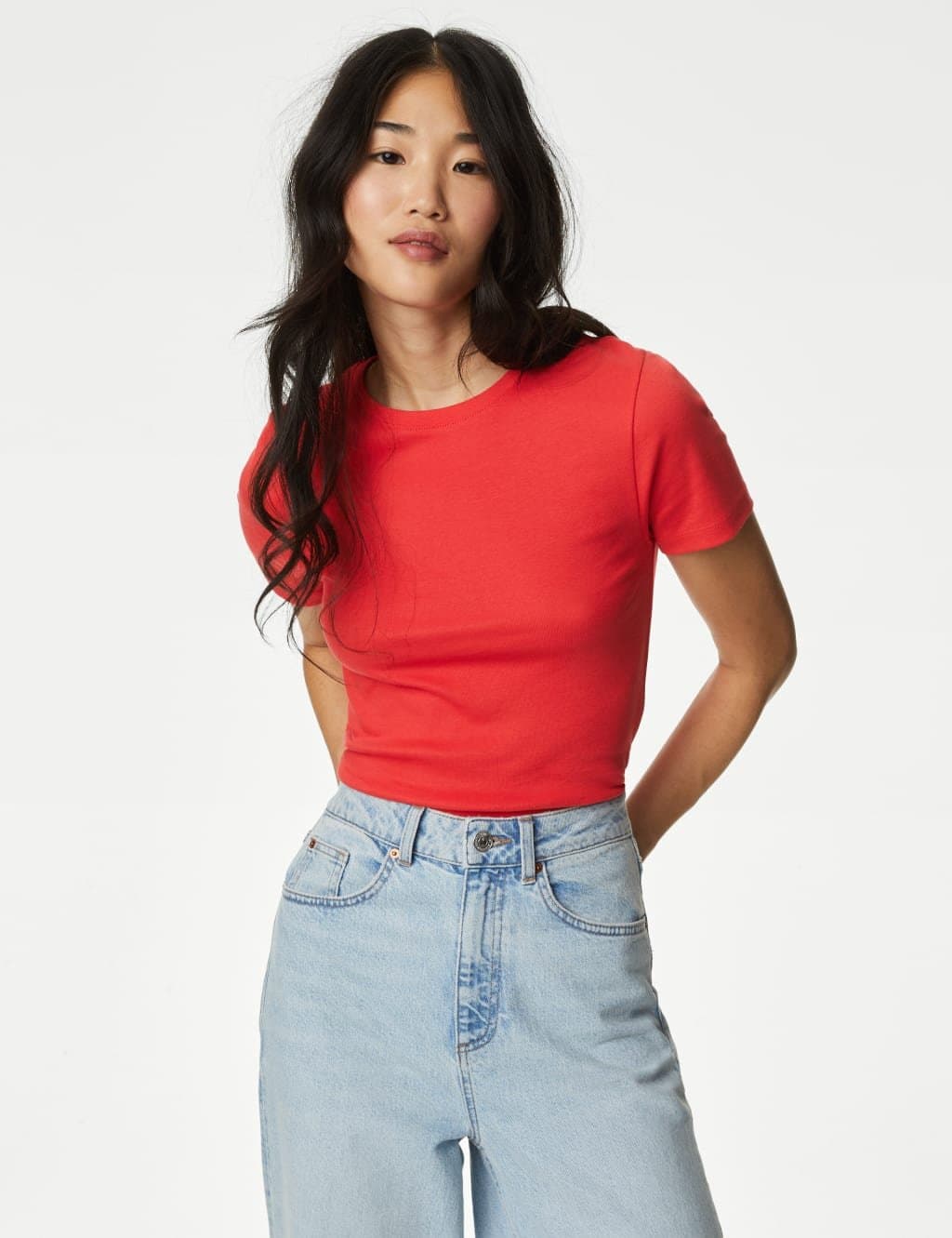 Marks & Spencer M&S Pure Cotton Slim Fit T-Shirt Medium Red