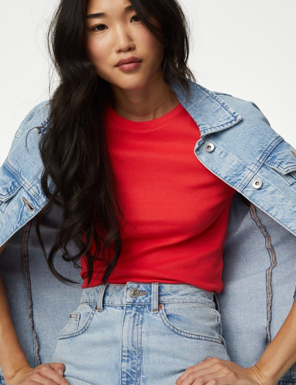 Marks & Spencer M&S Pure Cotton Slim Fit T-Shirt Medium Red - 3