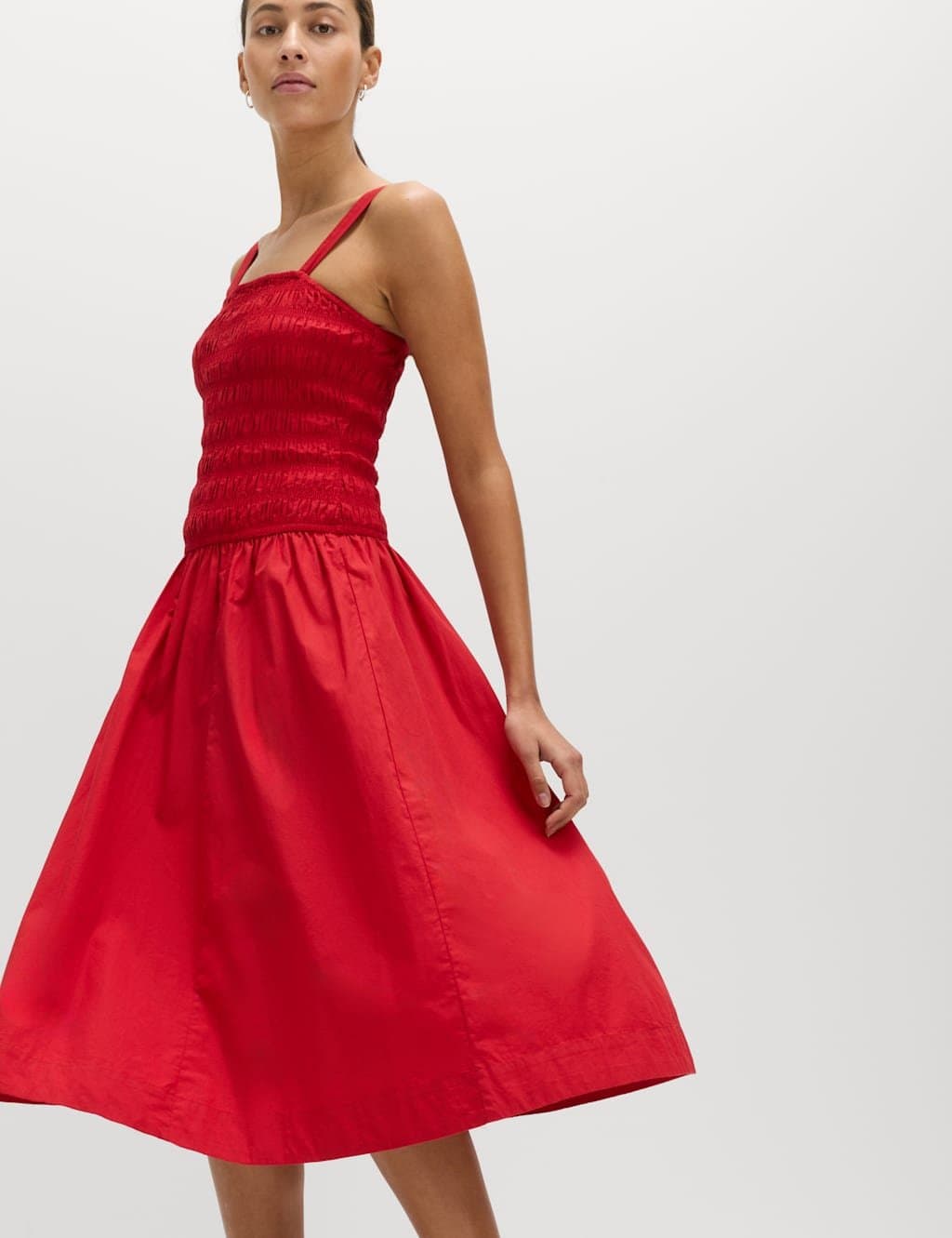 Marks & Spencer M&S Pure Cotton Shirred Midi Cami Dress Red