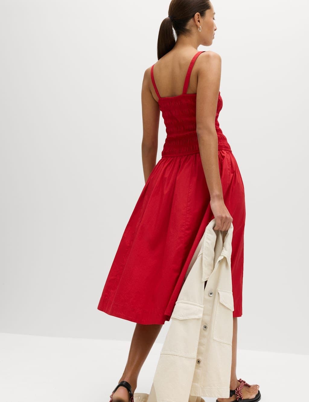 Marks & Spencer M&S Pure Cotton Shirred Midi Cami Dress Red - 2