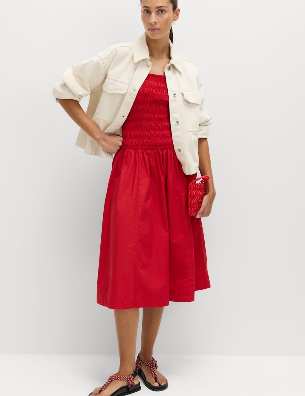 Marks & Spencer M&S Pure Cotton Shirred Midi Cami Dress Red - 4