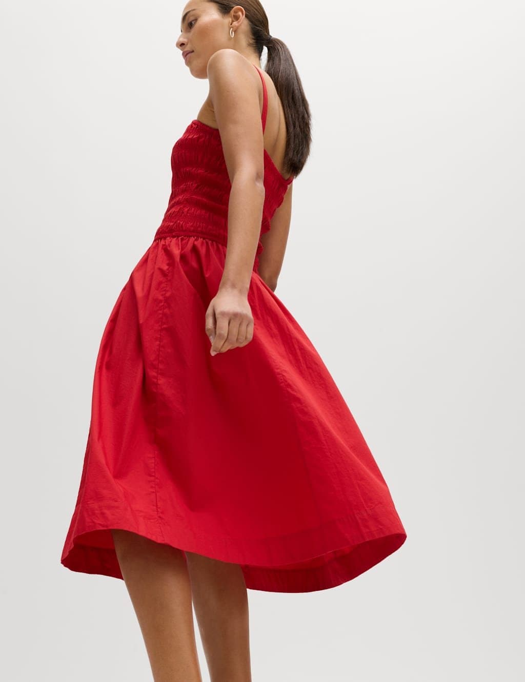 Marks & Spencer M&S Pure Cotton Shirred Midi Cami Dress Red - 5