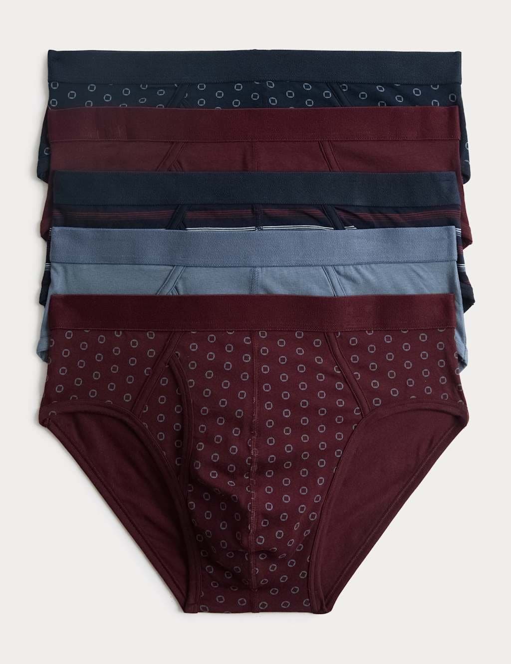 Marks & Spencer M&S 5 Pack Cotton Rich Cool & Fresh™ Briefs Burgundy Mix