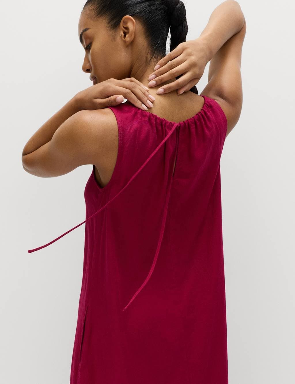 Marks & Spencer M&S Linen Rich Bead Detail Maxi Shift Dress Raspberry