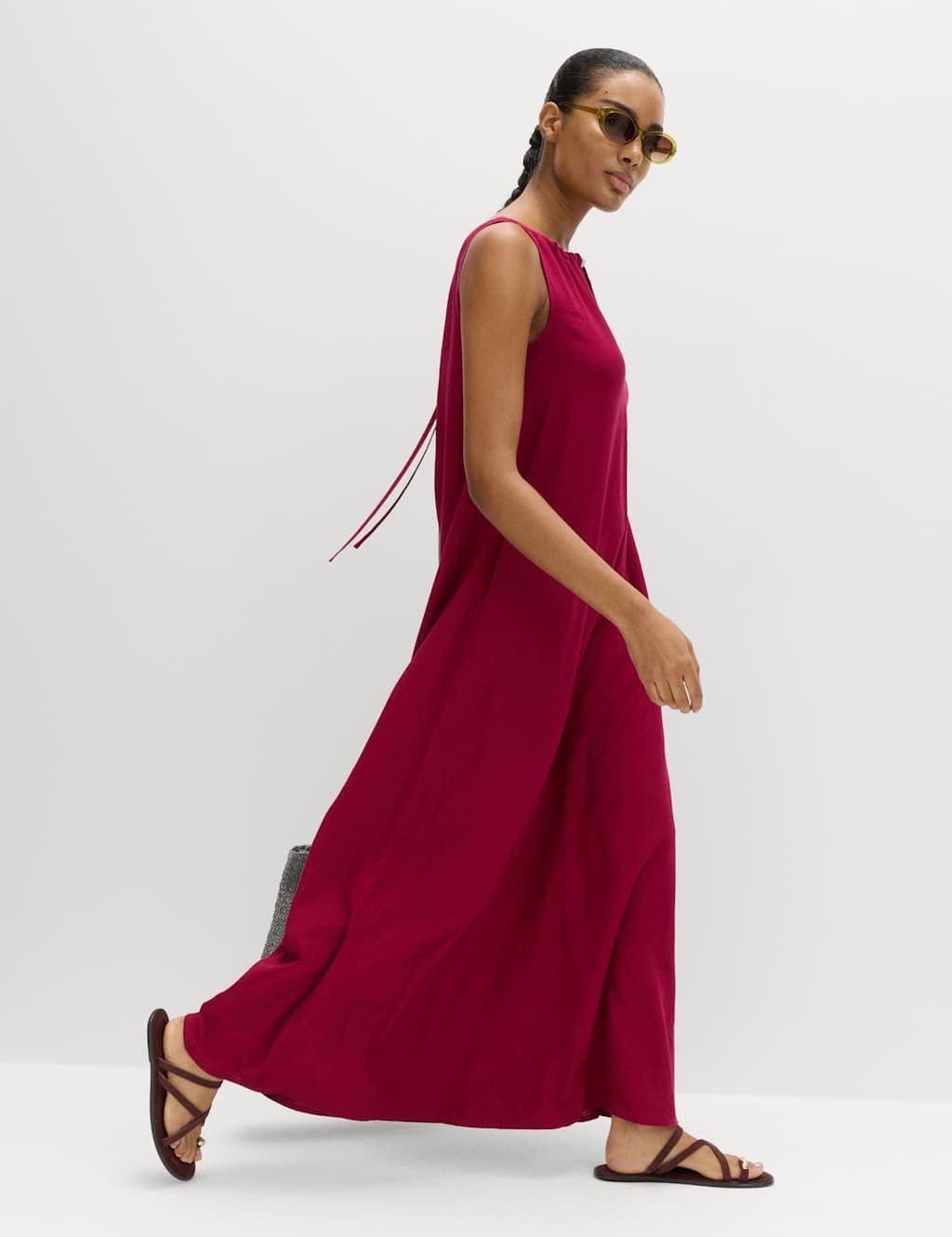 Marks & Spencer M&S Linen Rich Bead Detail Maxi Shift Dress Raspberry - 3