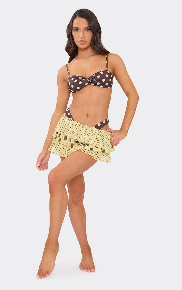 EGO Low Waist Contrast Frilled Mini Shorts In Lemon Polka Dot, Women's Size UK 6 - 2