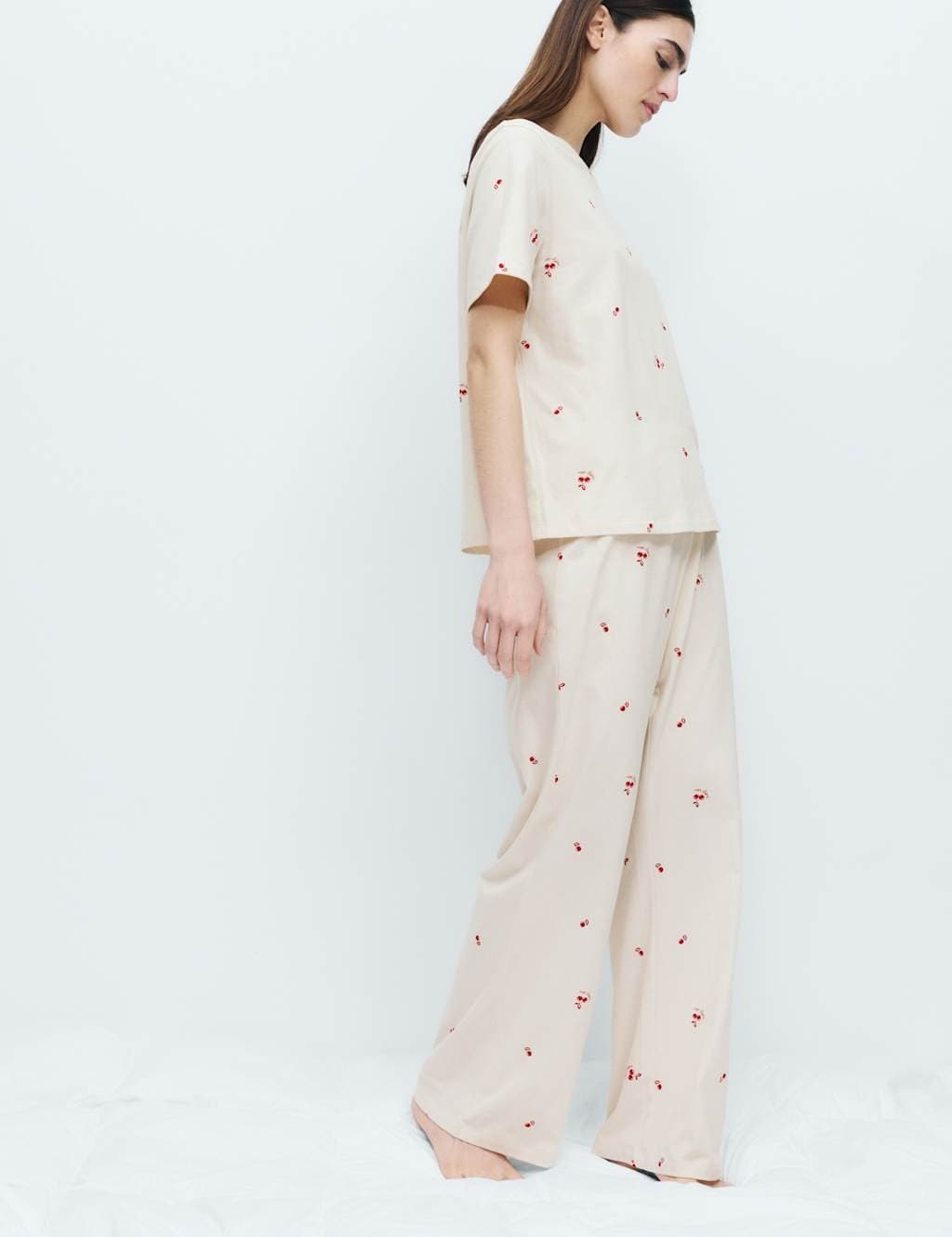 Marks & Spencer M&S Pure Cotton Printed Pyjama Set Ivory Mix - 3