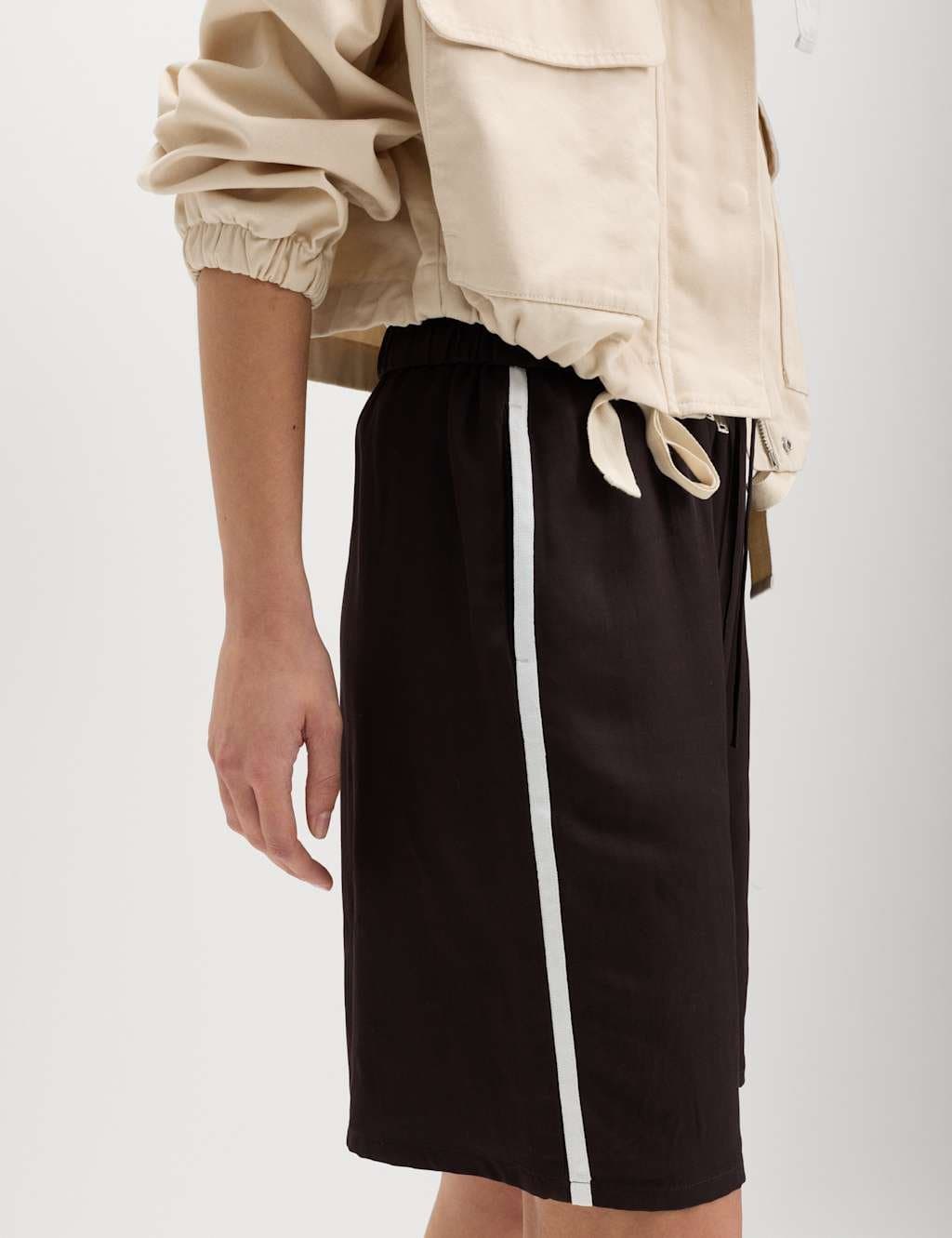 Marks & Spencer M&S Side Stripe Longline Shorts with Linen Chocolate - 5