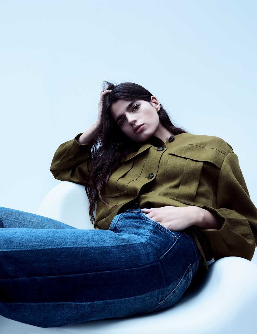 Marks & Spencer M&S High Waisted Two Tone Wide Leg Jeans Dark Indigo Mix