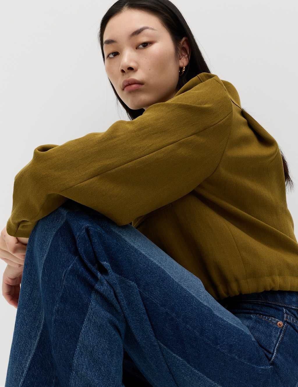 Marks & Spencer M&S High Waisted Two Tone Wide Leg Jeans Dark Indigo Mix - 3