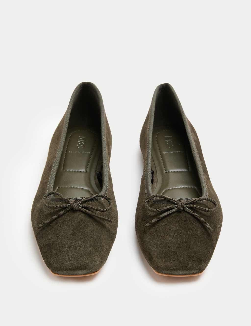 Marks & Spencer M&S Suede Flat Square Toe Ballet Pumps Olive