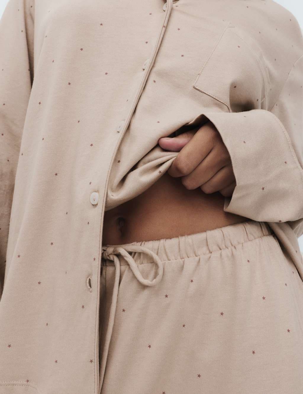 Marks & Spencer M&S Cotton Modal Printed Revere Pyjama Set Fawn - 2