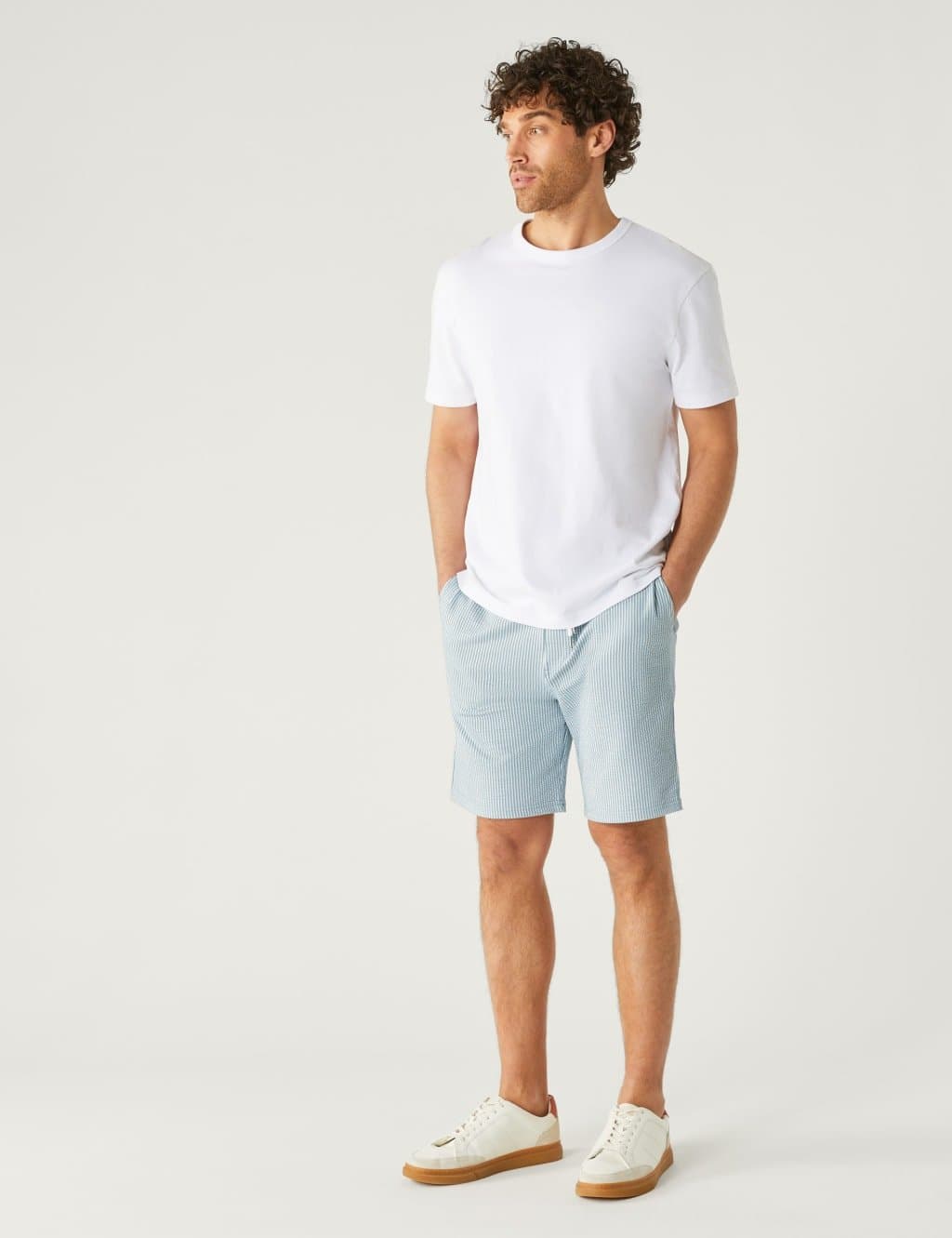 Marks & Spencer M&S Striped Drawstring Jersey Shorts Light Duck Egg - 2