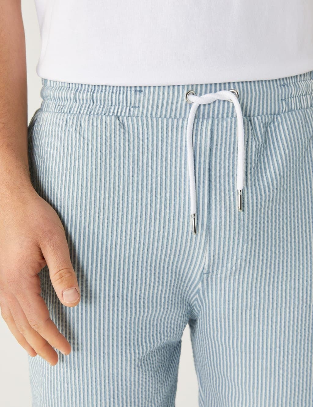 Marks & Spencer M&S Striped Drawstring Jersey Shorts Light Duck Egg - 4