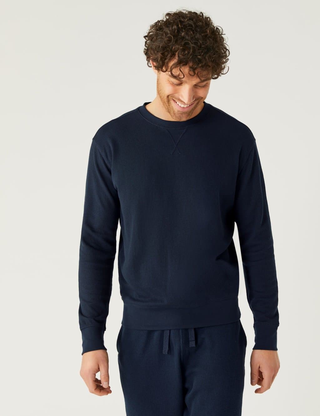 Marks & Spencer M&S Cotton Supersoft Waffle Loungewear Sweatshirt Dark Navy