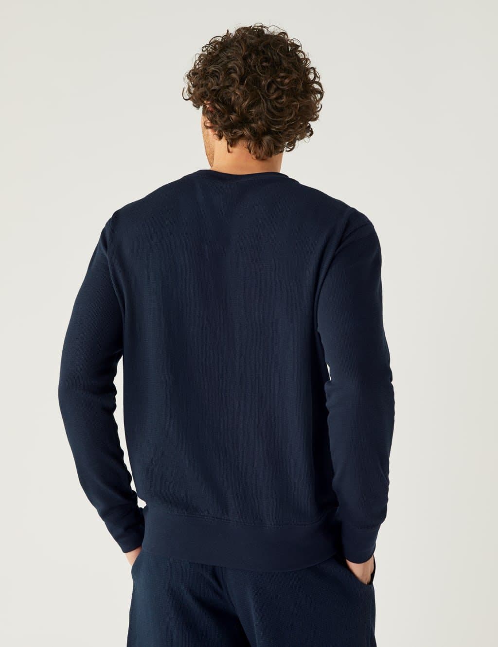 Marks & Spencer M&S Cotton Supersoft Waffle Loungewear Sweatshirt Dark Navy - 3