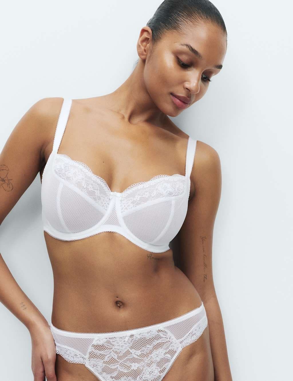 Marks & Spencer M&S Jasmine Lace Wired Balcony Bra (F-H) White - 3