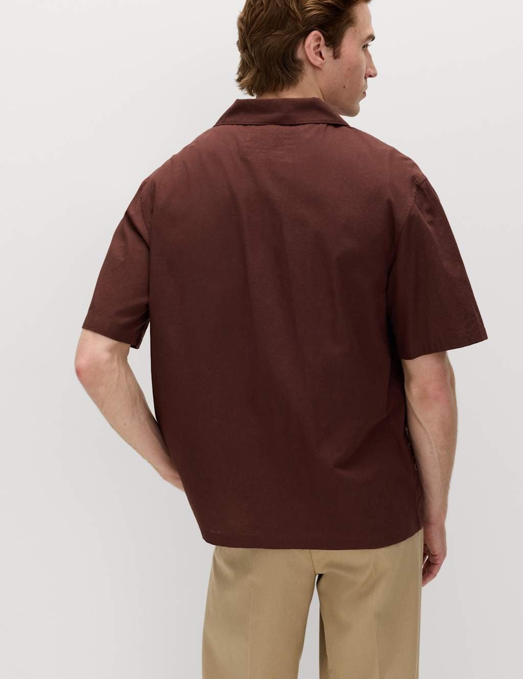 Marks & Spencer M&S Regular Fit Embroidered Short Sleeve Shirt Sable - 3