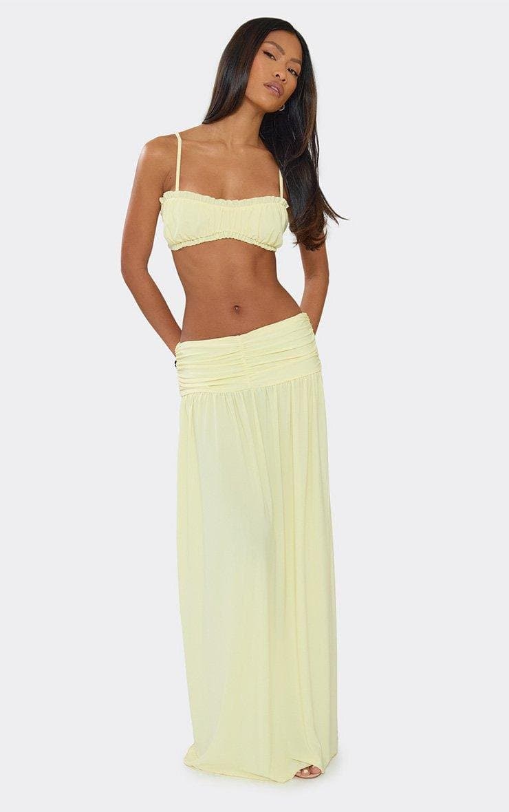 EGO Mid Waist Ruched Waistband Maxi Skirt In Lemon, Women's Size UK 12 - 2