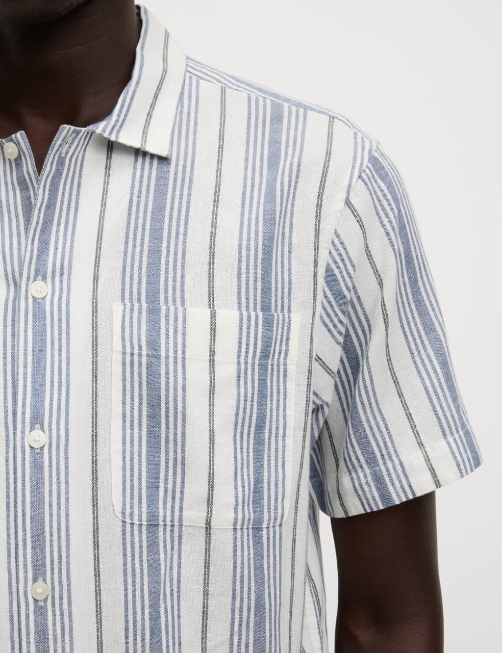 Marks & Spencer M&S Easy Iron Pure Cotton Striped Shirt Blue Mix - 4