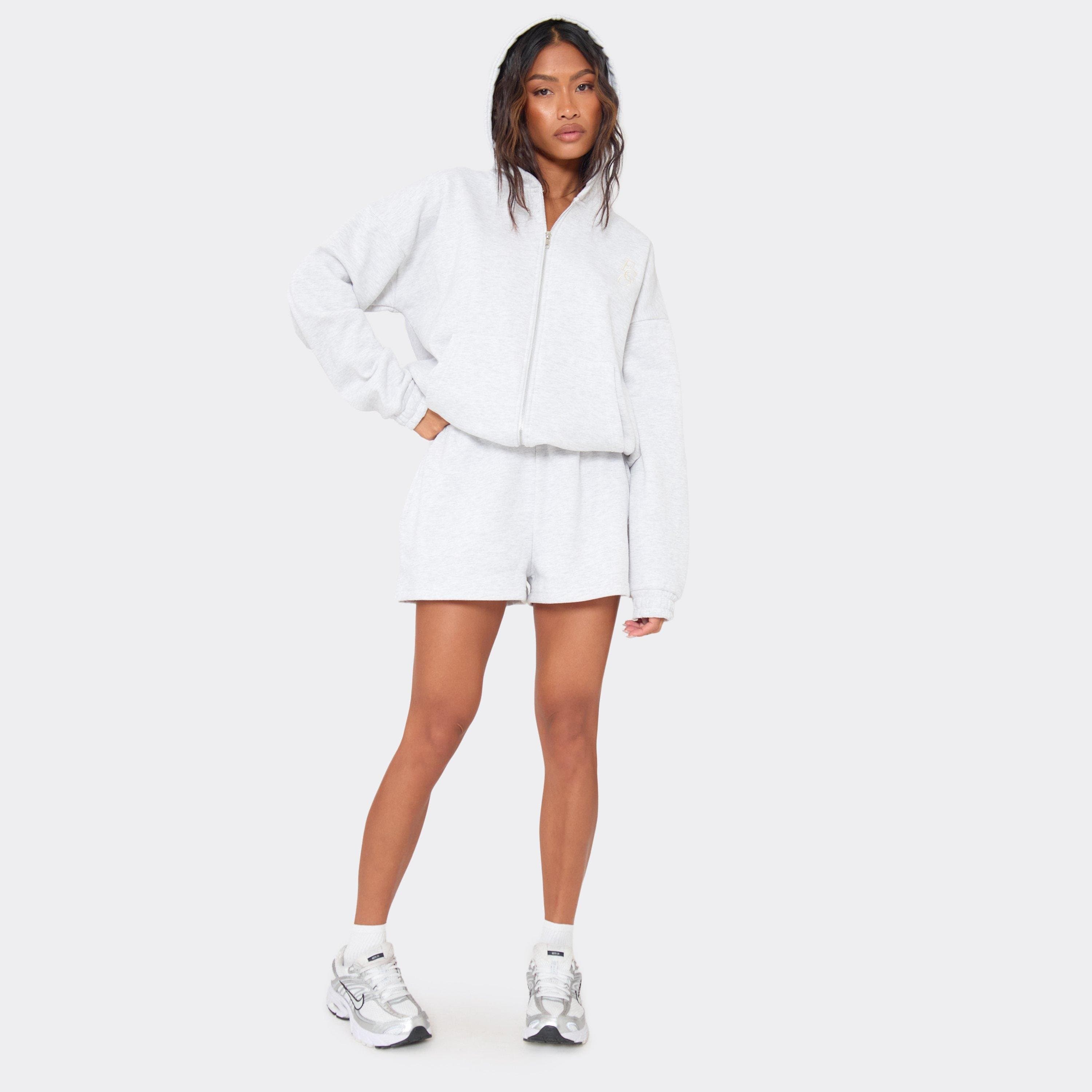 EGO Ego Embroidered Graphic Detail Sweat Shorts In Light Grey Marl, Women's Size UK 6