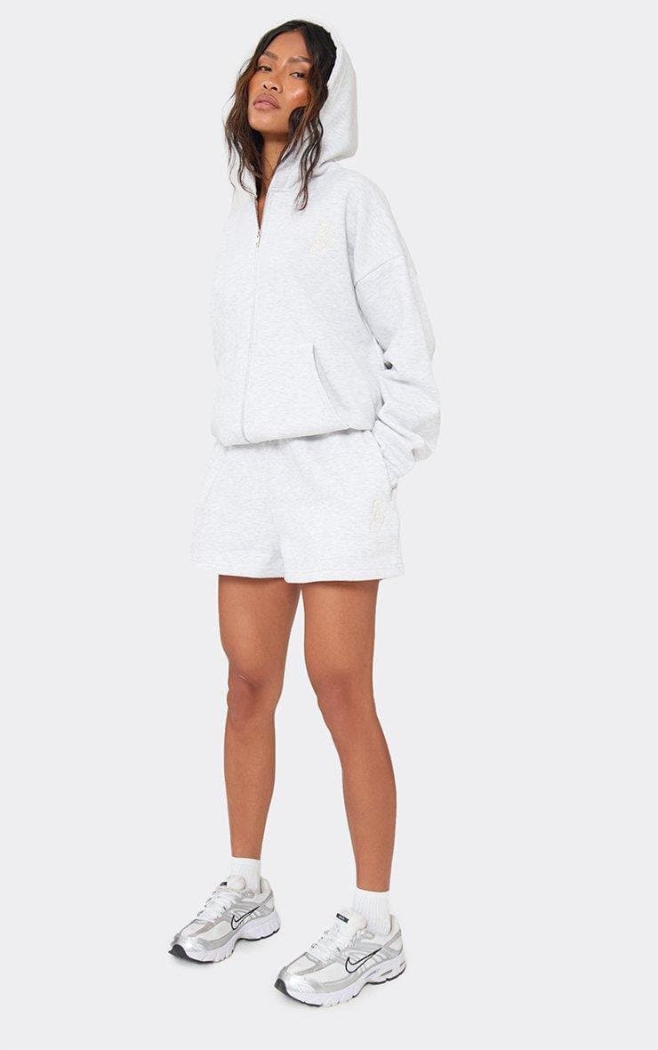 EGO Ego Embroidered Graphic Detail Sweat Shorts In Light Grey Marl, Women's Size UK 6 - 2