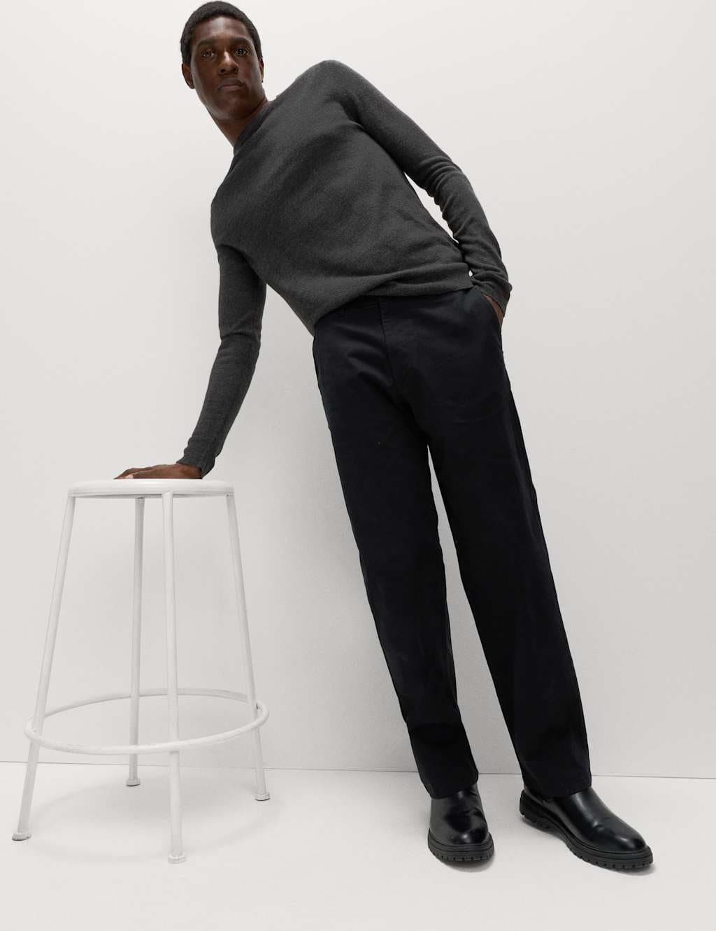 Marks & Spencer M&S Loose Fit Stretch Chinos Black - 3