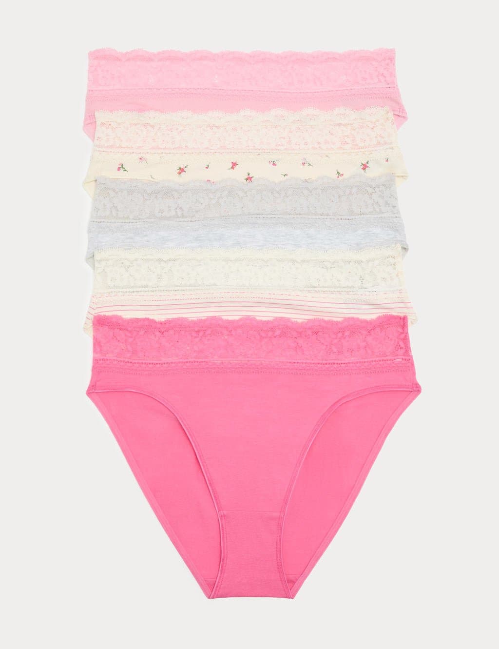 Marks & Spencer M&S 5pk Cotton Rich Printed High Leg Knickers Pink Mix
