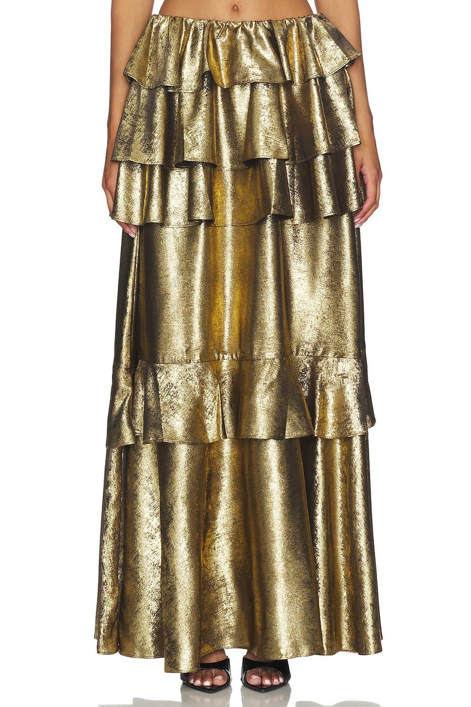 revolve Vilhelmine Gold Tiered Skirt