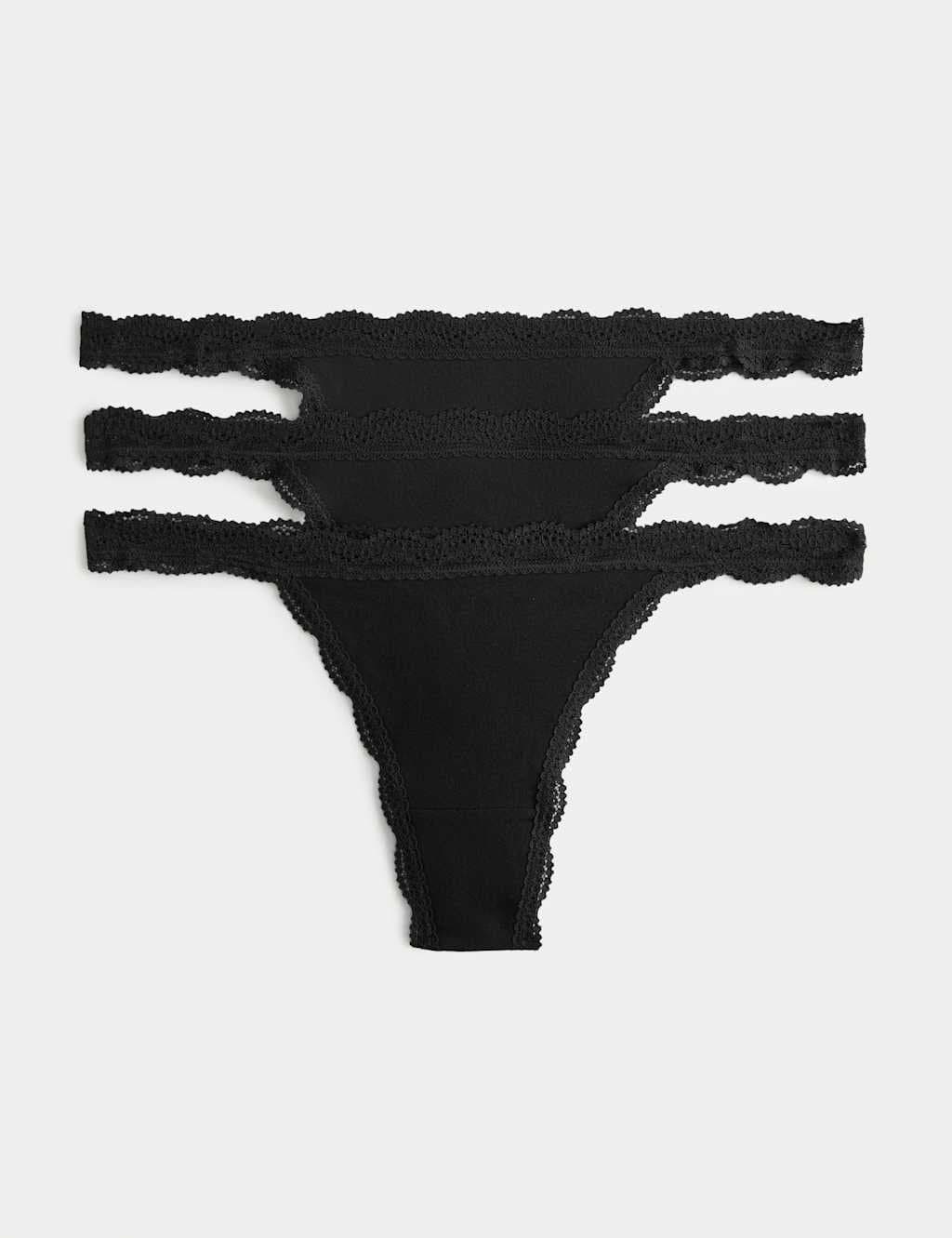 Marks & Spencer M&S 3pk Cotton Rich Tanga Thongs Black