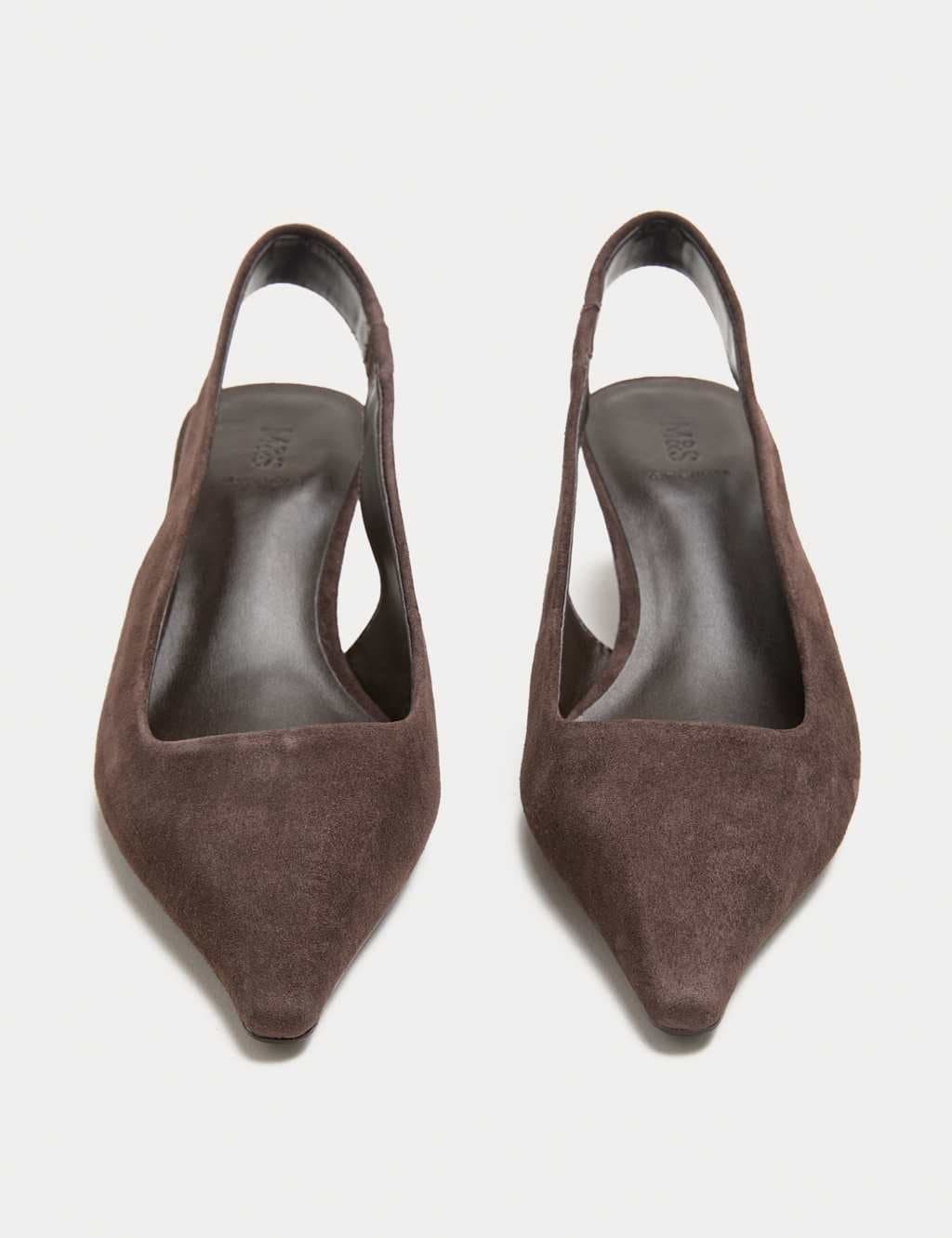 Marks & Spencer M&S Suede Kitten Heel Pointed Slingback Shoes Brown