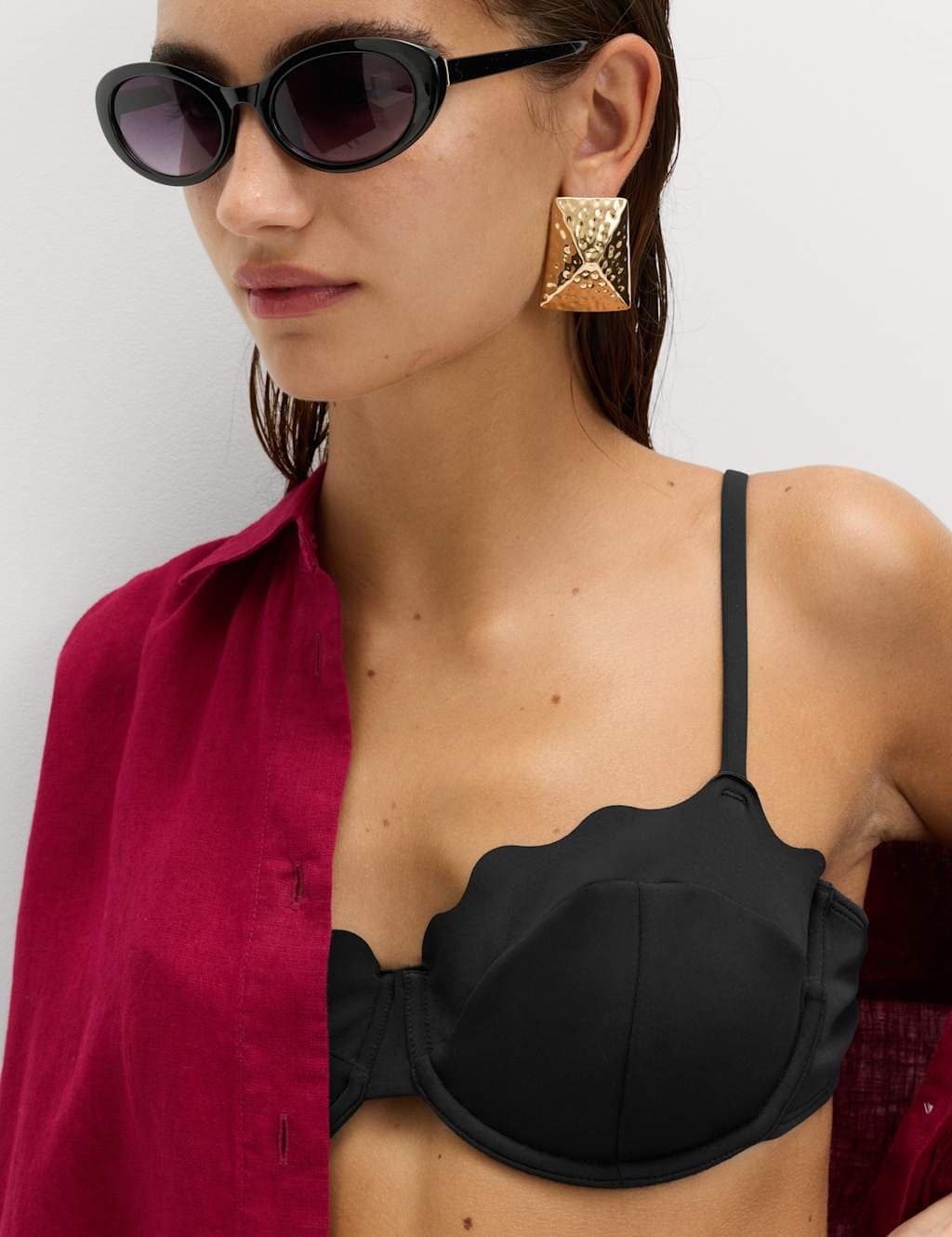 Marks & Spencer M&S Wired Sculpt Scallop Bikini Top (A-E) Black - 3