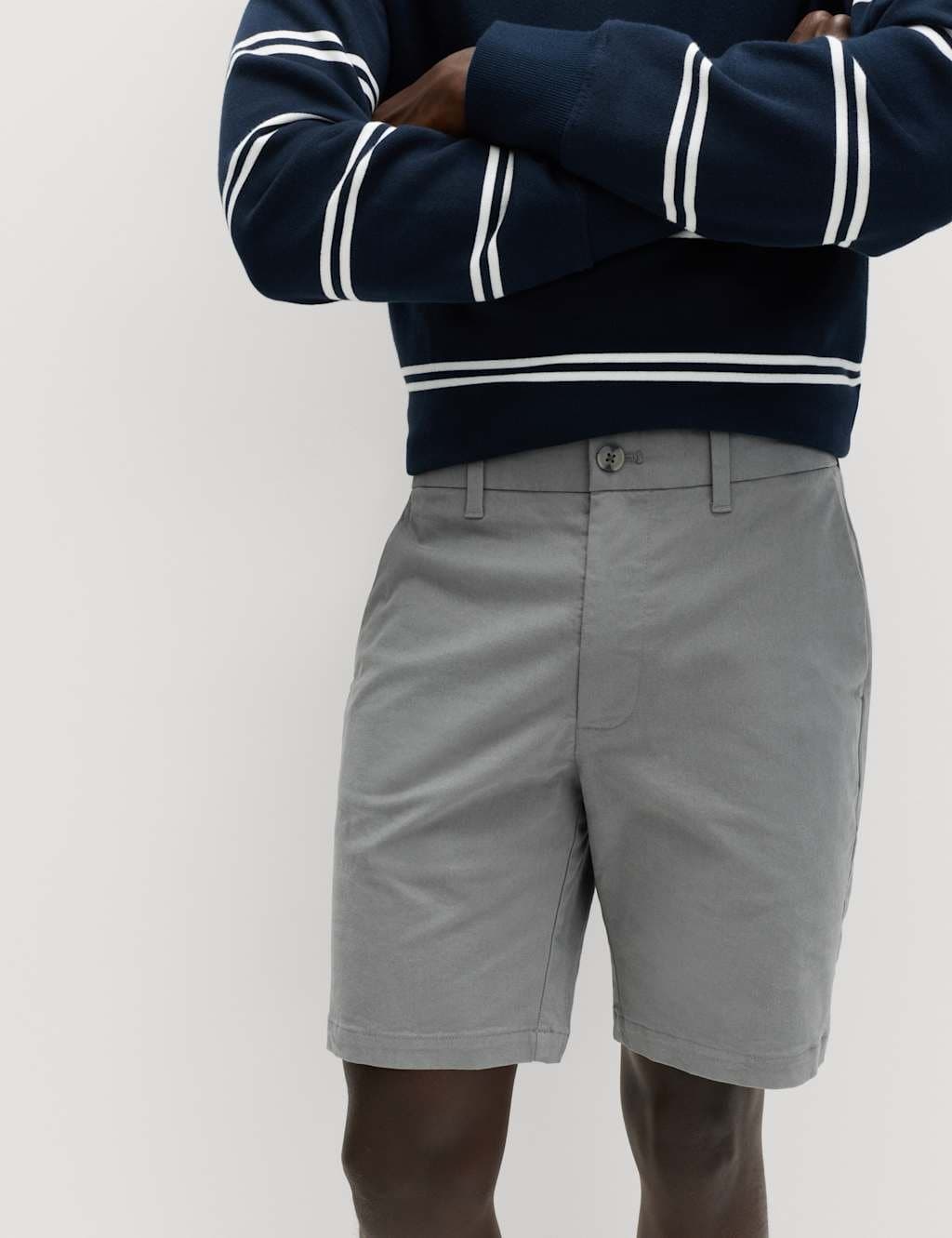 Marks & Spencer M&S 2 Pack Slim Fit Stretch Chino Shorts Ash Grey Mix