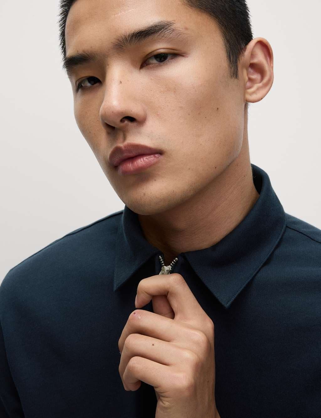 Marks & Spencer M&S Oversized Fit Cotton Rich Textured Polo Shirt Dark Navy